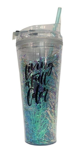 Vaso Acrílico Importado Calidad Diseño Glitter Tapa Sorbete 