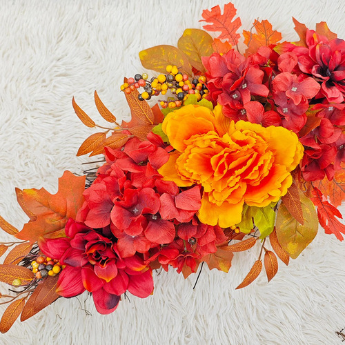 Corona De Flores Artificiales De Otoño Para Puerta