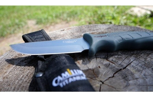 Faca Camillus Full Tang Titanium Bainha Caça Camping Cor Cinza