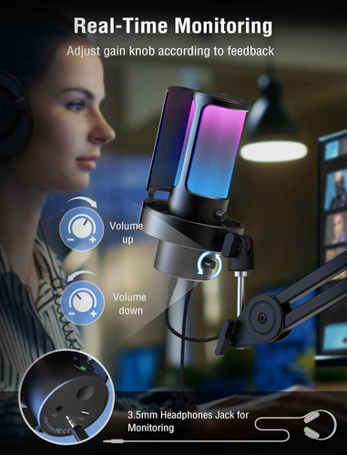 Micrófono Gamer Fifine Ampligame A8 Plus Rgb Negro