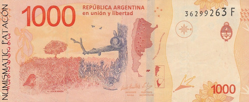 Billete 1000 Pesos Hornero Capicua Serie F - Muy Bueno