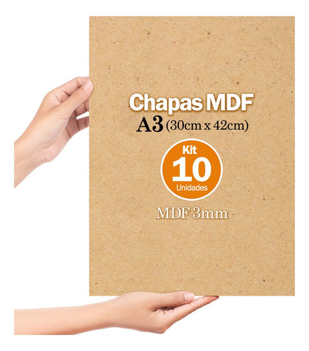 Kit 10 Chapas De Mdf Cru 3mm 30x42 Cm A3 Quadro E Artesanato