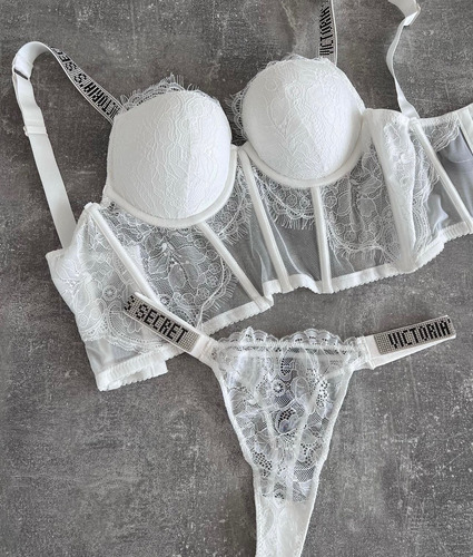 Conjunto Victoria's Secret Encaje 3 Piezas Blanco 36