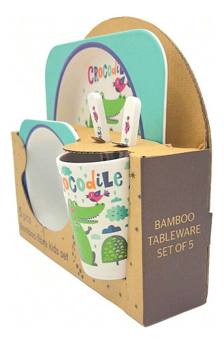 5 Set De Vajilla De Fibra De Bambú De Caricatura Para Niños