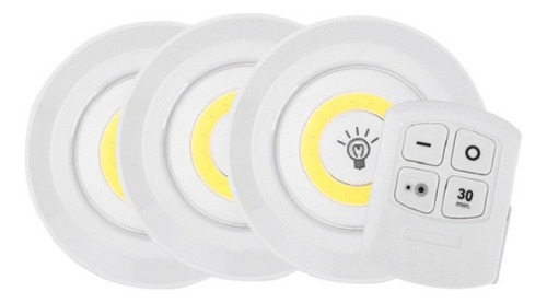 Kit de 3 focos LED inalámbricos, mando a distancia en color blanco