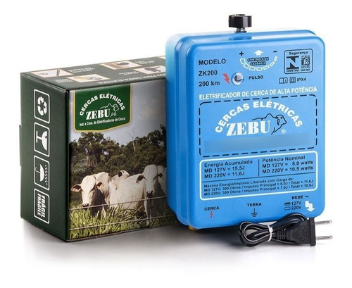 Eletrificador Rural 200km C/ Regulagem Zk200 Zebu 110v/220v