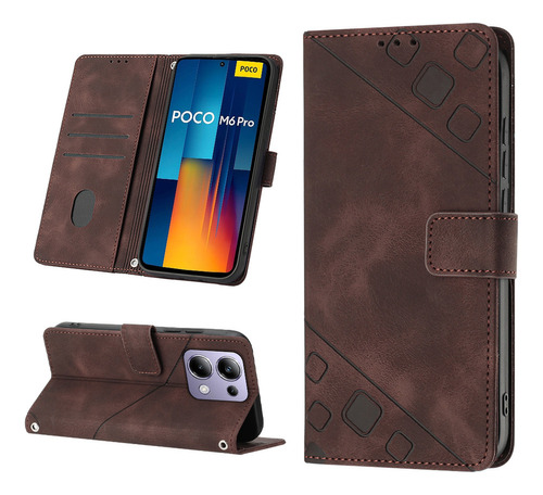 Flip Embossed Wallet Case Para Xiaomi Poco M6 Pro 4g