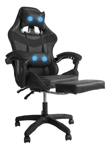 Silla Gamer Reclinable 2 Masajes Giratoria Ergonómica Masaje Lumbar Negro