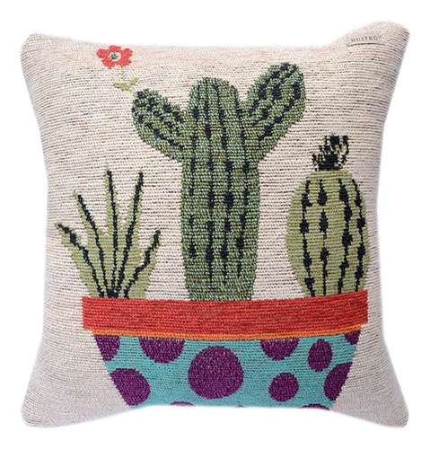 Funda Almohadon Chenille Decoracion Cactus 40x40cm