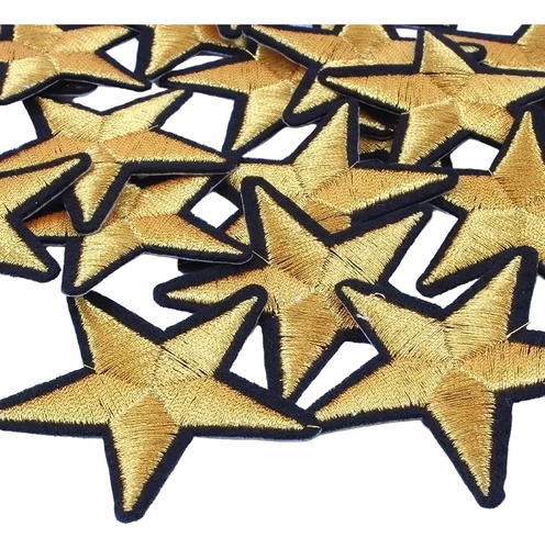 10 Pzs. Estrellas Bordadas Doradas Aplicacion Parche 4.5 Cm