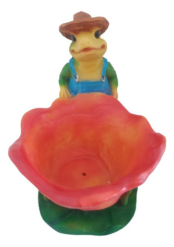 Rana Con Maceta Forma De Flor, Figura Resina Fina