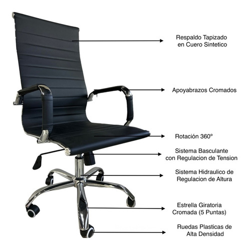 Imagen 2 de 7 de Sillon Gerencial Aluminium Premium Charles Eames