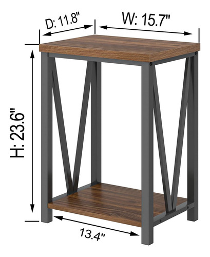 Mesa Auxiliar De Madera Rústica Y Metal Con Almacenamiento
