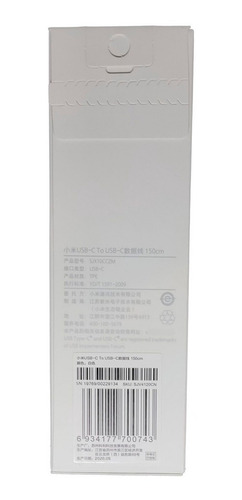 Imagen 2 de 3 de Cable Original Xiaomi Usb-c Hacia Usb-c De 150cm