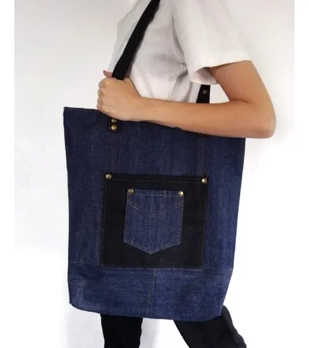 Bolso Cartera Tote De Jean Muy Amplio Onda Denim Moda Folk