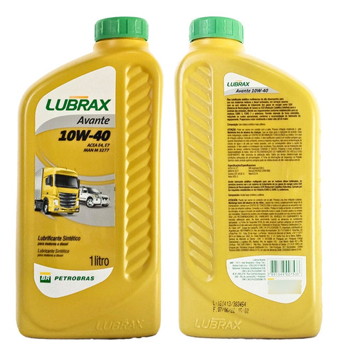 Óleo Sintético 10w40 Lubrax Avante Acea E7 E4 Man M 3277 2l