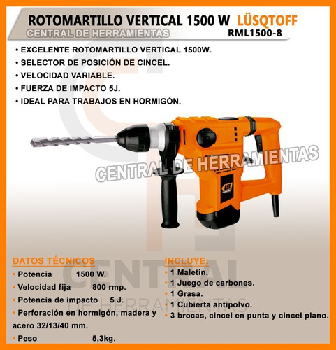 Rotomartillo Lusqtoff 5j 1500w Pared Rotopercutor Hormigon