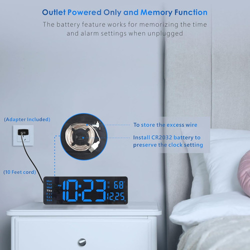 Reloj De Pared Digital De 16 Pulgadas Control Remoto, G...