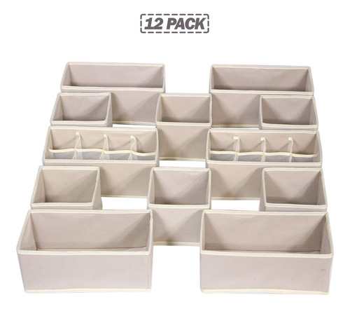 Drawer Organizer Tenabort Foldable 12 Pack Beige