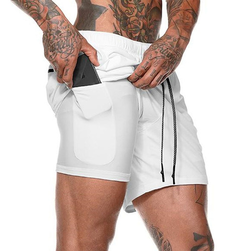 Short Gimnasio Licra Bolsillo  Licra Hombre 2 En 1