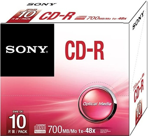 Paq De 10 Cd-r Sony 48x 80min 700mb C/estuche