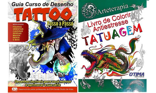 Kit 2 Livros Tatuagens - Idéias De Tatoos - Livro De Colorir