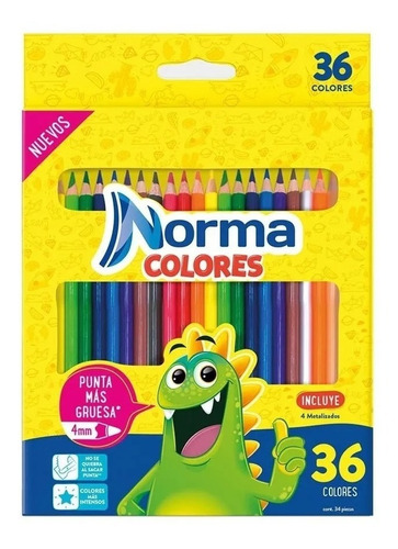 36 Lapices De Colores Norma Con Colores Metalizados 
