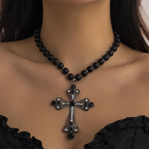 Collar Gótico Collares De Cruz De Perlas Collar De Cruz Gran