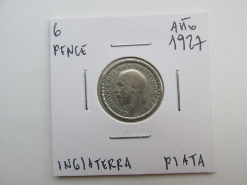 Antigua Moneda 6 Pence Inglaterra Plata Año 1927 Escasa