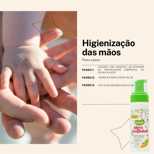 Espuma Higienizador Sem Álcool Mãos Limpinhas Bioclub 200ml