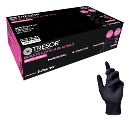 Guantes De Nitrilo Negro Marca: Tresor Cja X 100 Unidades