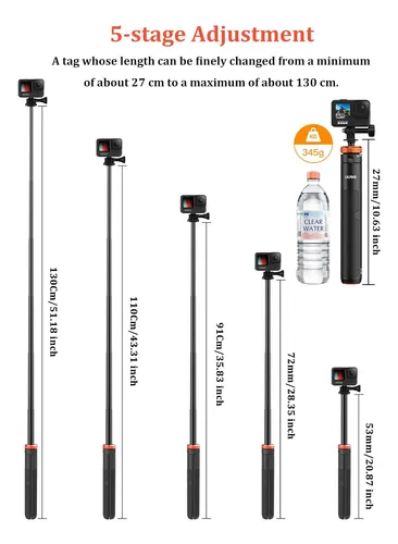 Uurig Extensible Selfie Stick Trípode Gopro Hero 10/9/...