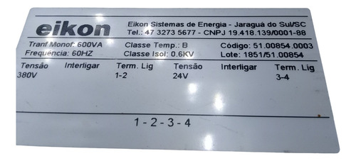 Transformador De Comando Monofasico 380v / 24v 600va Novo