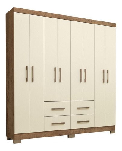 Guarda Roupa 8 Portas 4 Gavetas 183x182x40cm Barcellona Cor MOCACCINO/NATURE OFF WHIT