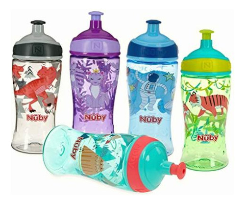 Nuby Printed Kids Pop Up Sipper Water Bottle, Colors May Color Multi