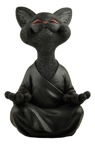 Whimsical Happy Cat Black Buddha Cat Statue