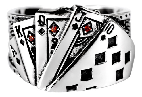 Anillo Cartas Poker Plata 925 As Trebol Corazon Póquer Carta