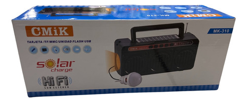 Radio Carga Solar Linterna Usb Cmik Mk310 Hi Fi Radio Fm Am Color Negro