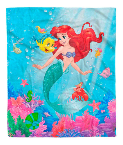 Cobertor Frazada Serenity Disney - Providencia Color Multicolor Diseño De La Tela Sirenita Peces