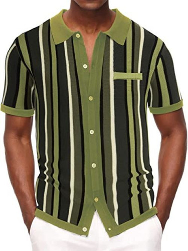 Camisa De Polo Con Solapa A Rayas Retro Para Hombres