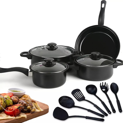 Set De Ollas Negras Batería Antiadherente 13pcs Juegos