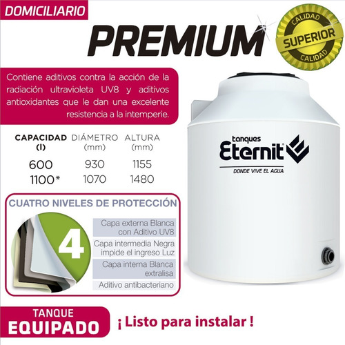 Imagen 4 de 10 de Tanque De Agua Eternit 4 Capas Proteccion 1100 Lts Premium