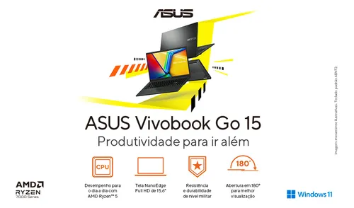 Notebook Asus Vivobook Go 15 E1504, Amd Ryzen 5 7520u 2,8 Ghz, 8gb Ram, 256gb Ssd, Windows 11 Home, Tela 15,6  Fhd, Black - E1504fa-nj825w Preto