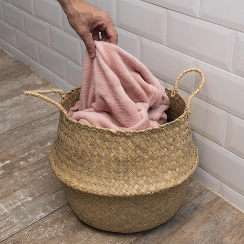 Cesto De Seagrass Natural Oikos u natural 32cm Com Alças Cor Branco