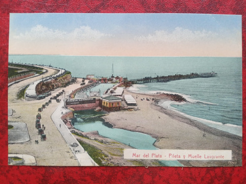 Mar Del Plata Playa Y Muelle Lavorante Antigua Postal