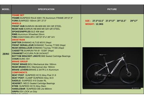 Imagen 8 de 8 de Bicicleta Mtb Sunpeed Zero Rin 29 Con Componentes Shimano
