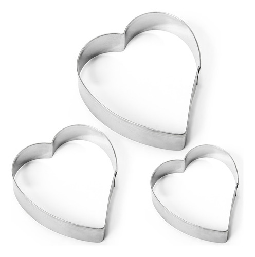 Molde Para Biscoitos Coração Aço Inox 3 Peças Moda Do Chef