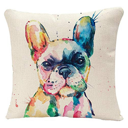 Animal Throw Pillow Cover Head Frenchie Bulldog Francé...