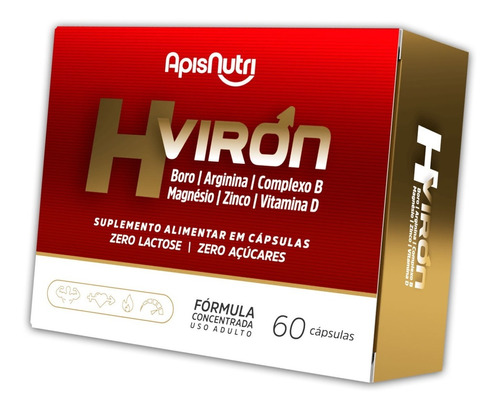 Suplemento H-viron 60 Cápsulas Formula Premium Boro Arginina Sabor Sem sabor