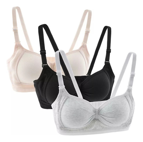 3pcs Sujetador Push-up De Adolescente De Puro Algodón